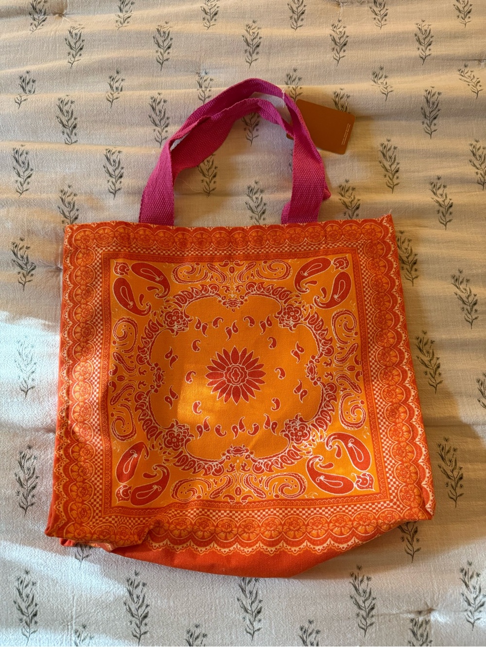 Orange and pink Paisley Bandana Tote Bag